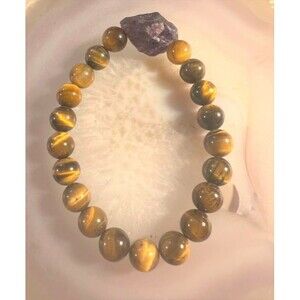 Tiger Eye Bracelet with Amethyst rough as accent